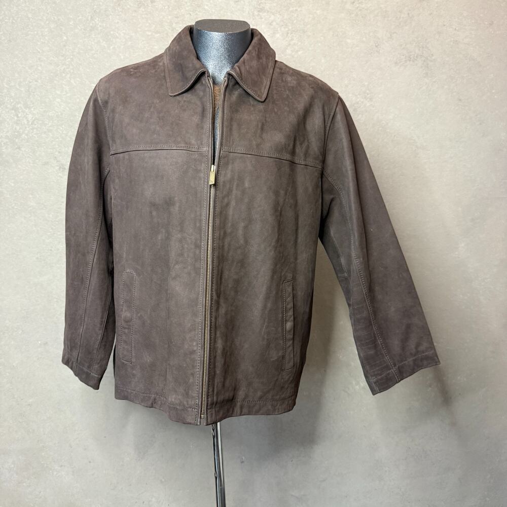 Eddie Bauer Genuine Nubuck Leather Jacket Brown Full Zip Men's L